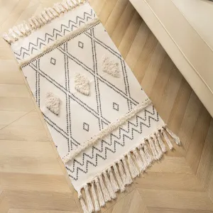 100% Natural Cotton Rug,Carpet, Bed Side Runner with Tassels for Bedroom,Living Room (60×130)cm