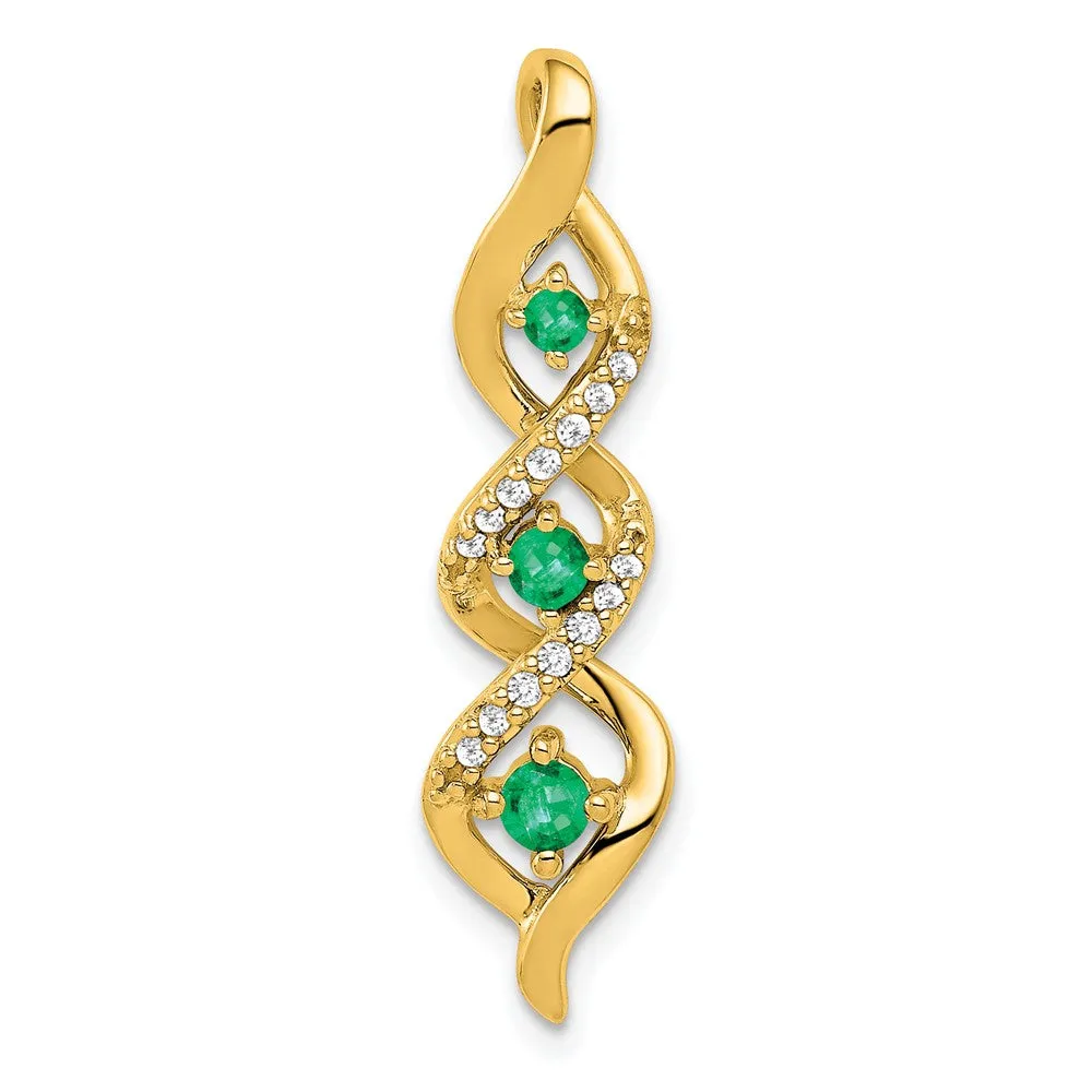 14k 3-stone Twisted Diamond and Emerald Chain Slide