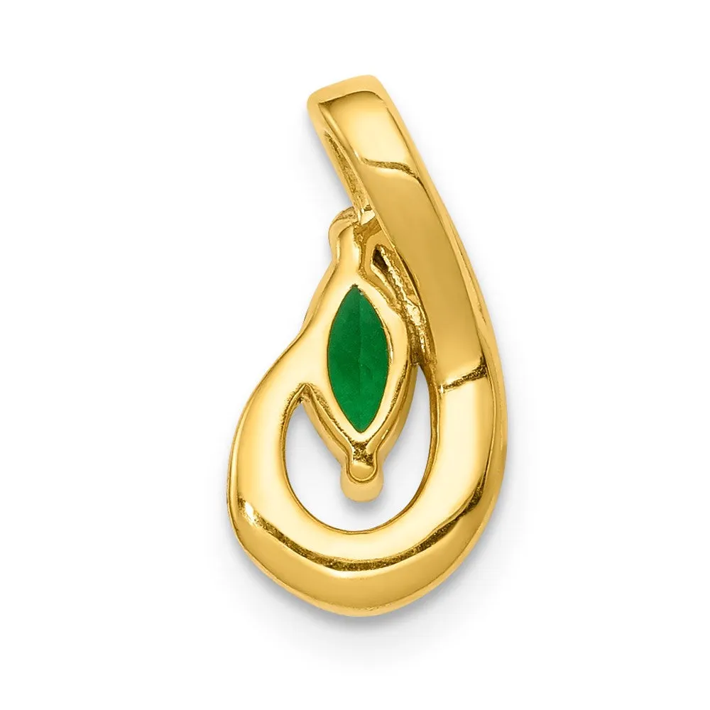 14k Teardrop Diamond and Emerald Pendant