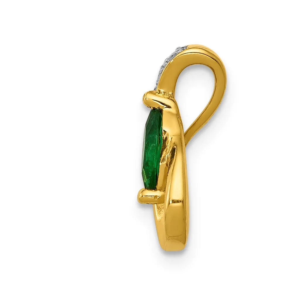 14k Teardrop Diamond and Emerald Pendant