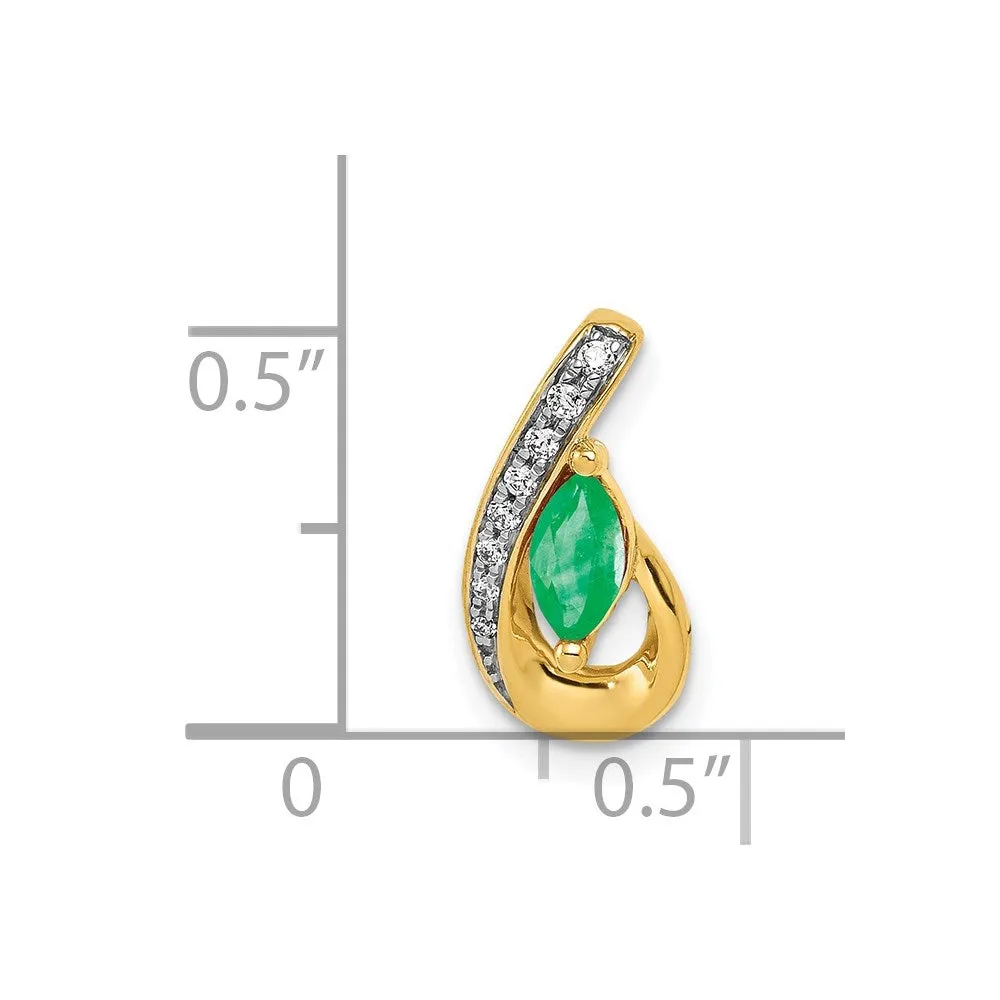 14k Teardrop Diamond and Emerald Pendant
