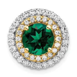 14k Two-Tone Lab Grown Diamond & Created Emerald Pendant