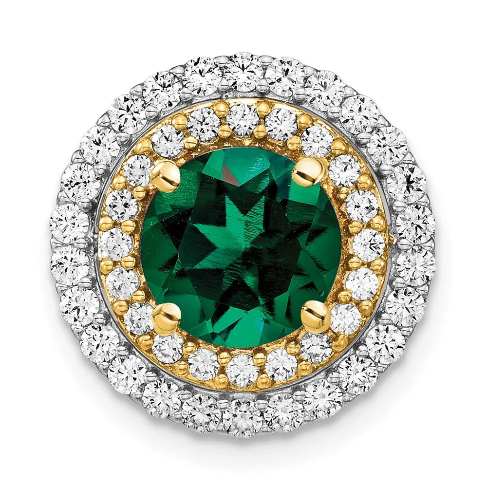 14k Two-Tone Lab Grown Diamond & Created Emerald Pendant
