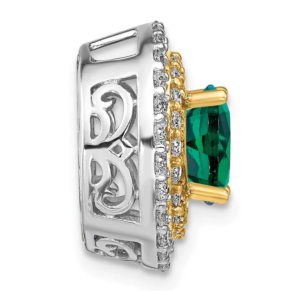14k Two-Tone Lab Grown Diamond & Created Emerald Pendant