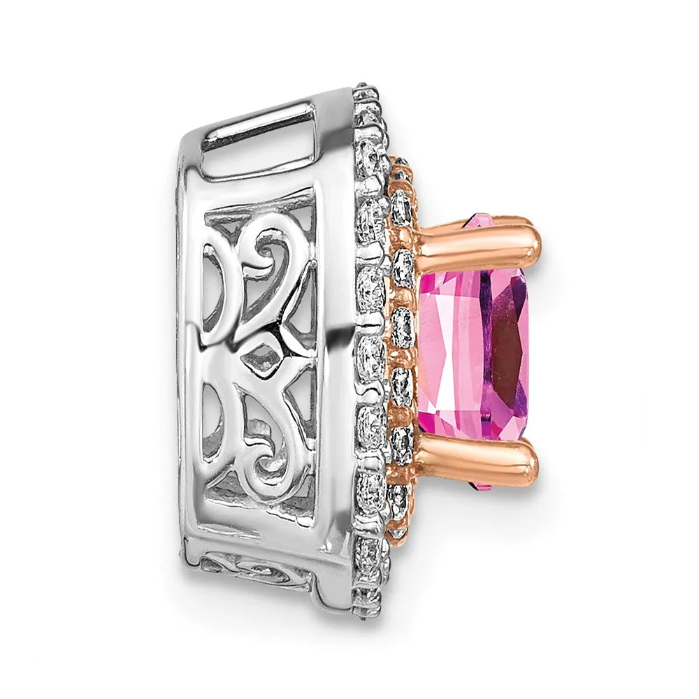 14k Two-Tone Lab Grown Diamond & Created Pink Sapphire Pendant