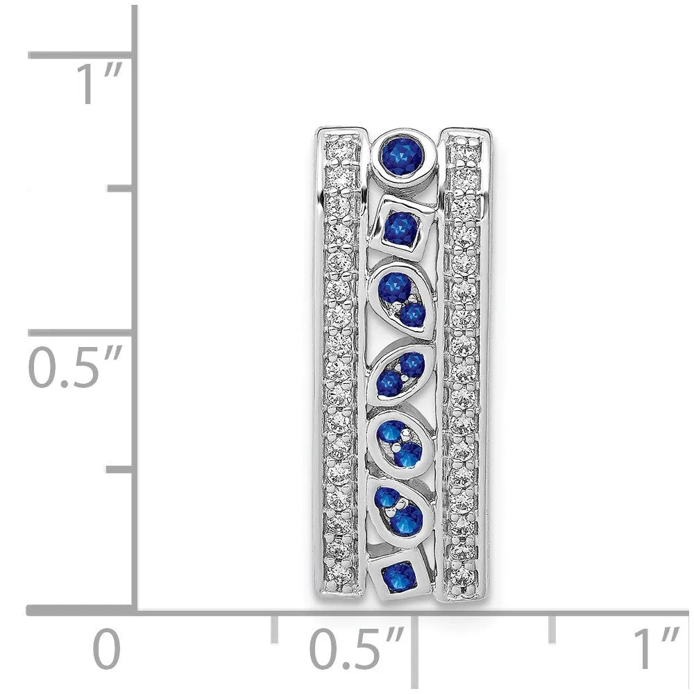 14k White Gold 1/5ct. Diamond and .24 Sapphire Fancy Chain Slide
