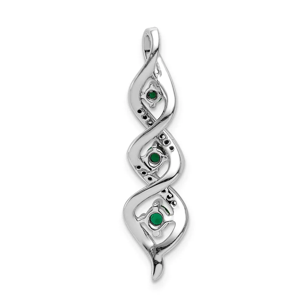 14k White Gold 3-stone Twisted Diamond and Emerald Chain Slide