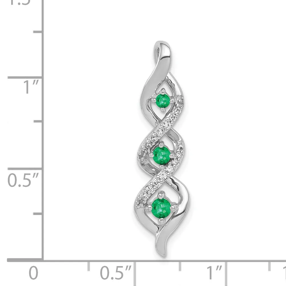 14k White Gold 3-stone Twisted Diamond and Emerald Chain Slide
