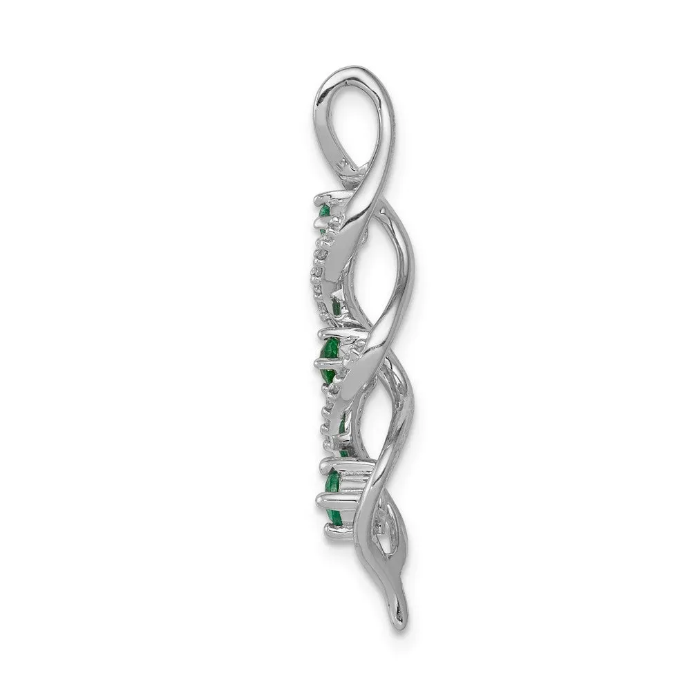 14k White Gold 3-stone Twisted Diamond and Emerald Chain Slide