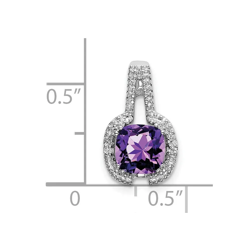 14k White Gold Cushion Amethyst and Diamond Pendant