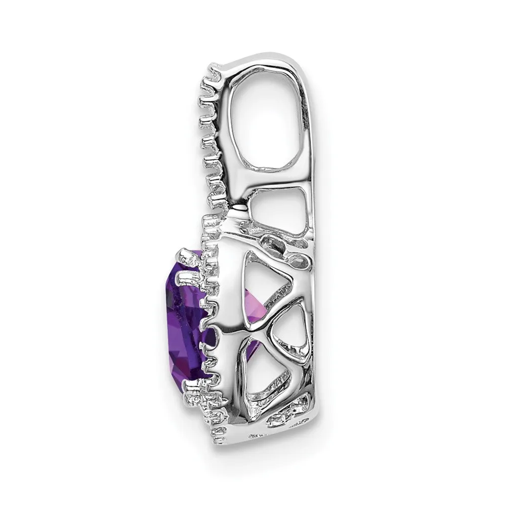 14k White Gold Cushion Amethyst and Diamond Pendant