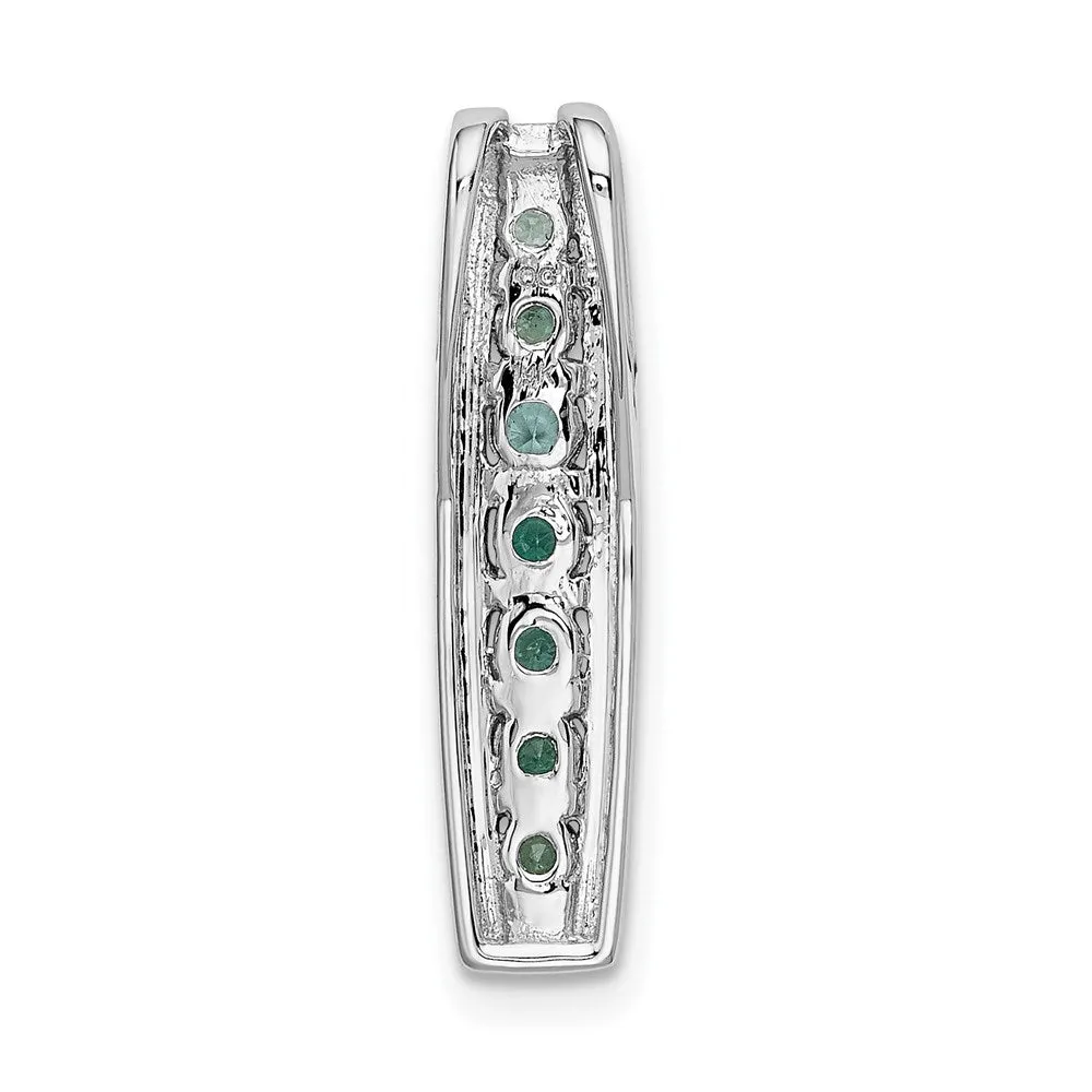 14k White Gold Diamond and Emerald Fancy Chain Slide