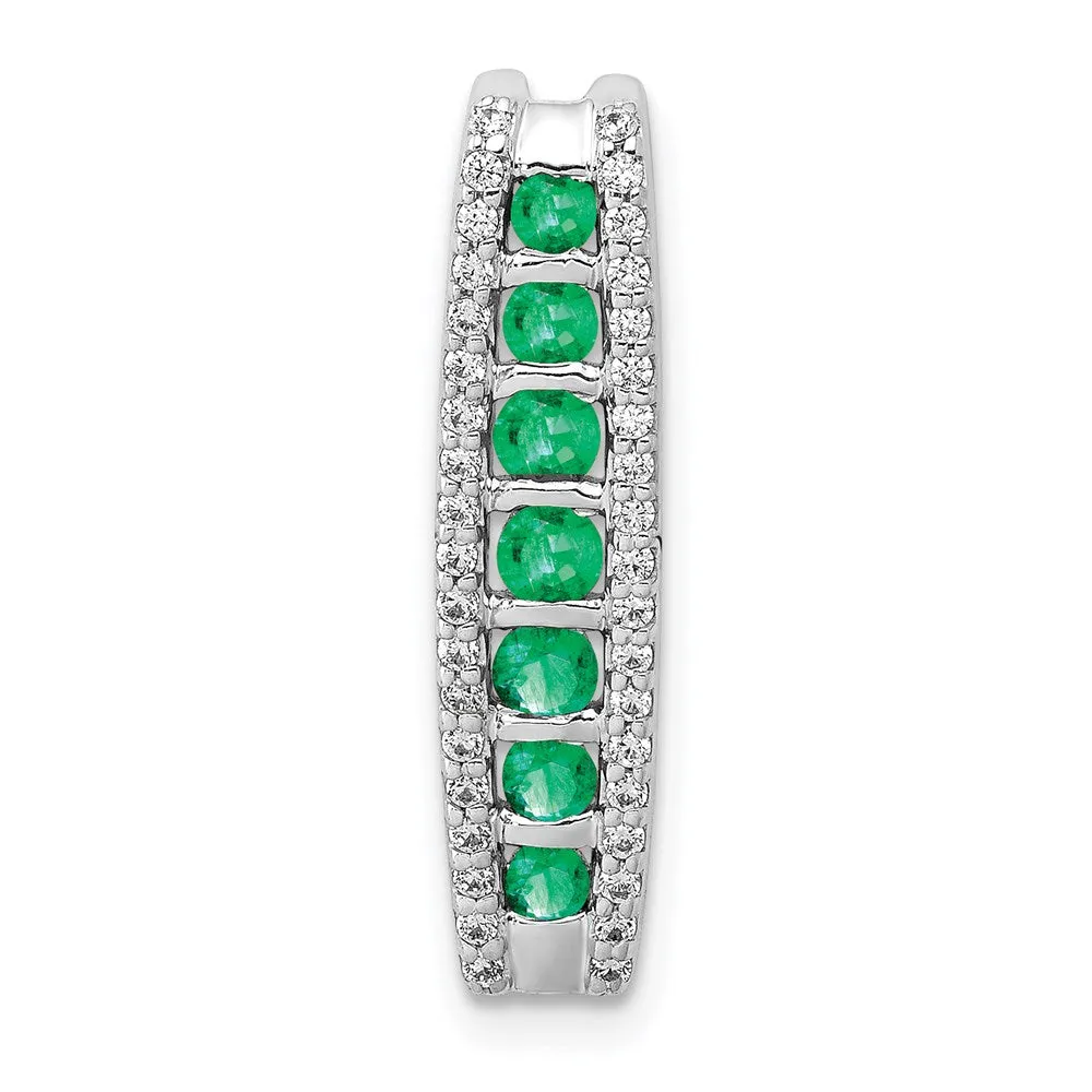 14k White Gold Diamond and Emerald Fancy Chain Slide