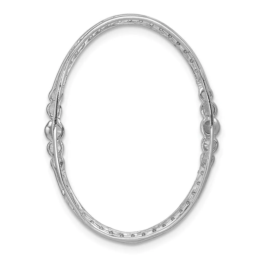 14k White Gold Diamond Oval Chain Slide Pendant