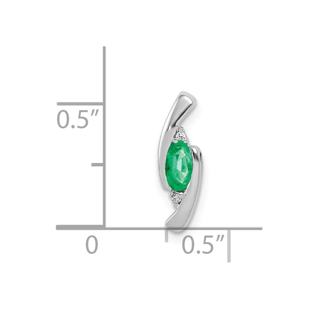 14k White Gold Fancy Diamond and Emerald Pendant