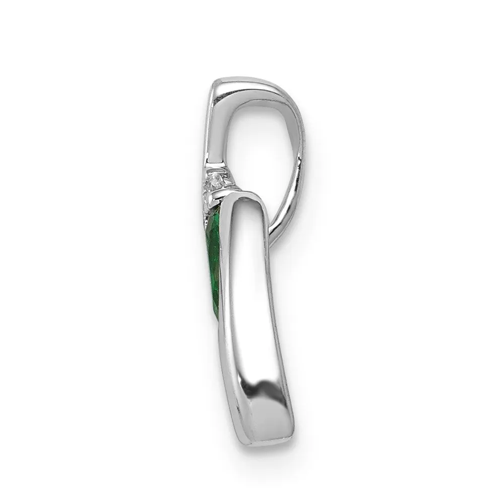 14k White Gold Fancy Diamond and Emerald Pendant