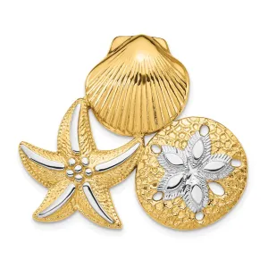 14k with White Gold Rhodium Scallop, Starfish and Sand Dollar Slide