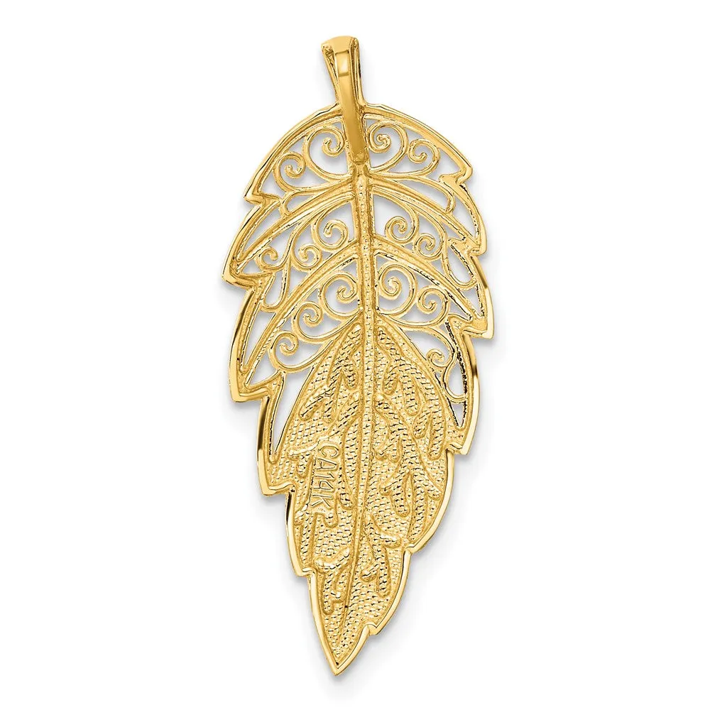 14k Yellow Gold Diamond Cut Leaf Chain Slide