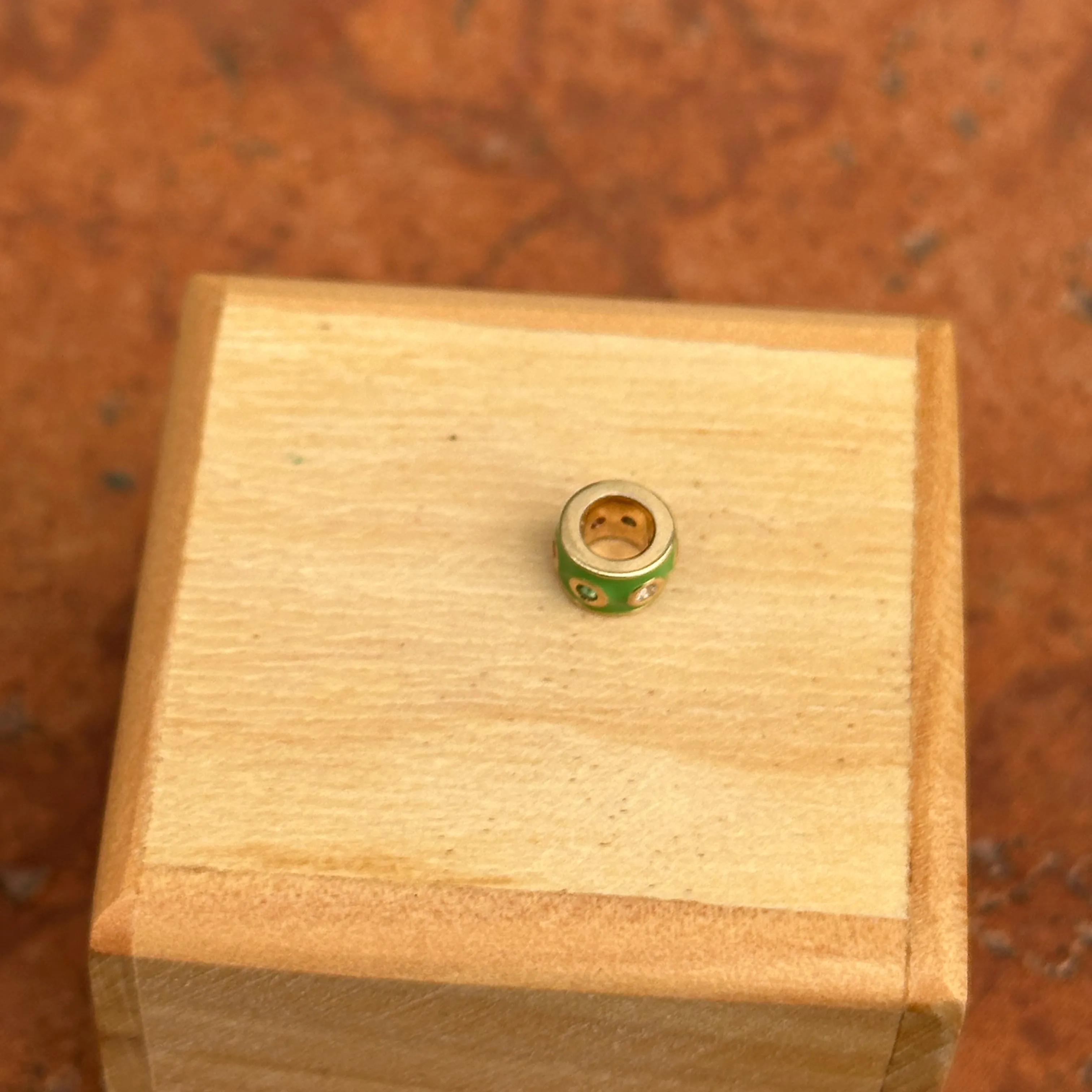 14KT Yellow Gold Green Enamel Multi-Colored Sapphire Roundel Pendant Slide