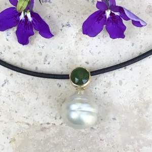 14KT Yellow Gold Green Jade   11mm Paspaley South Sea Pearl Pendant Slide