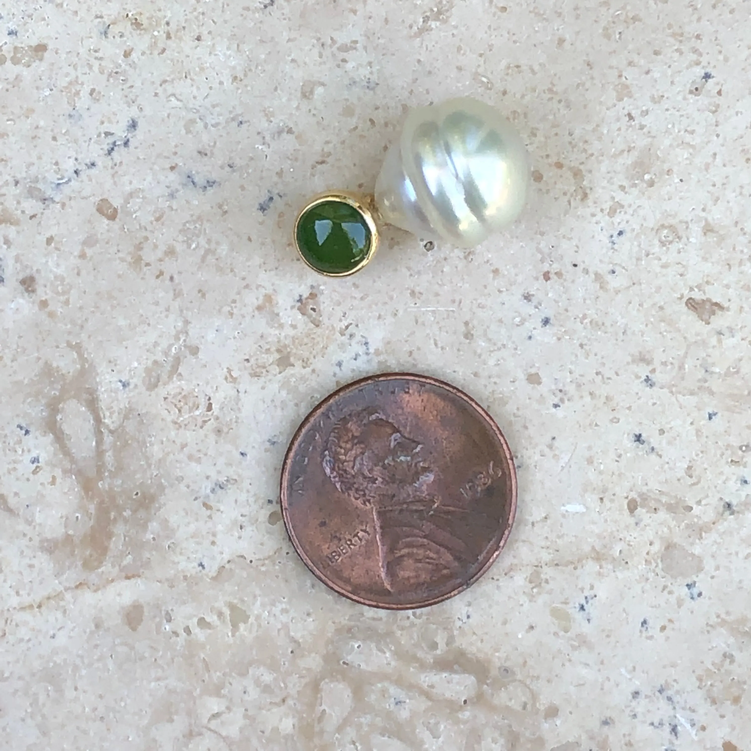 14KT Yellow Gold Green Jade   11mm Paspaley South Sea Pearl Pendant Slide