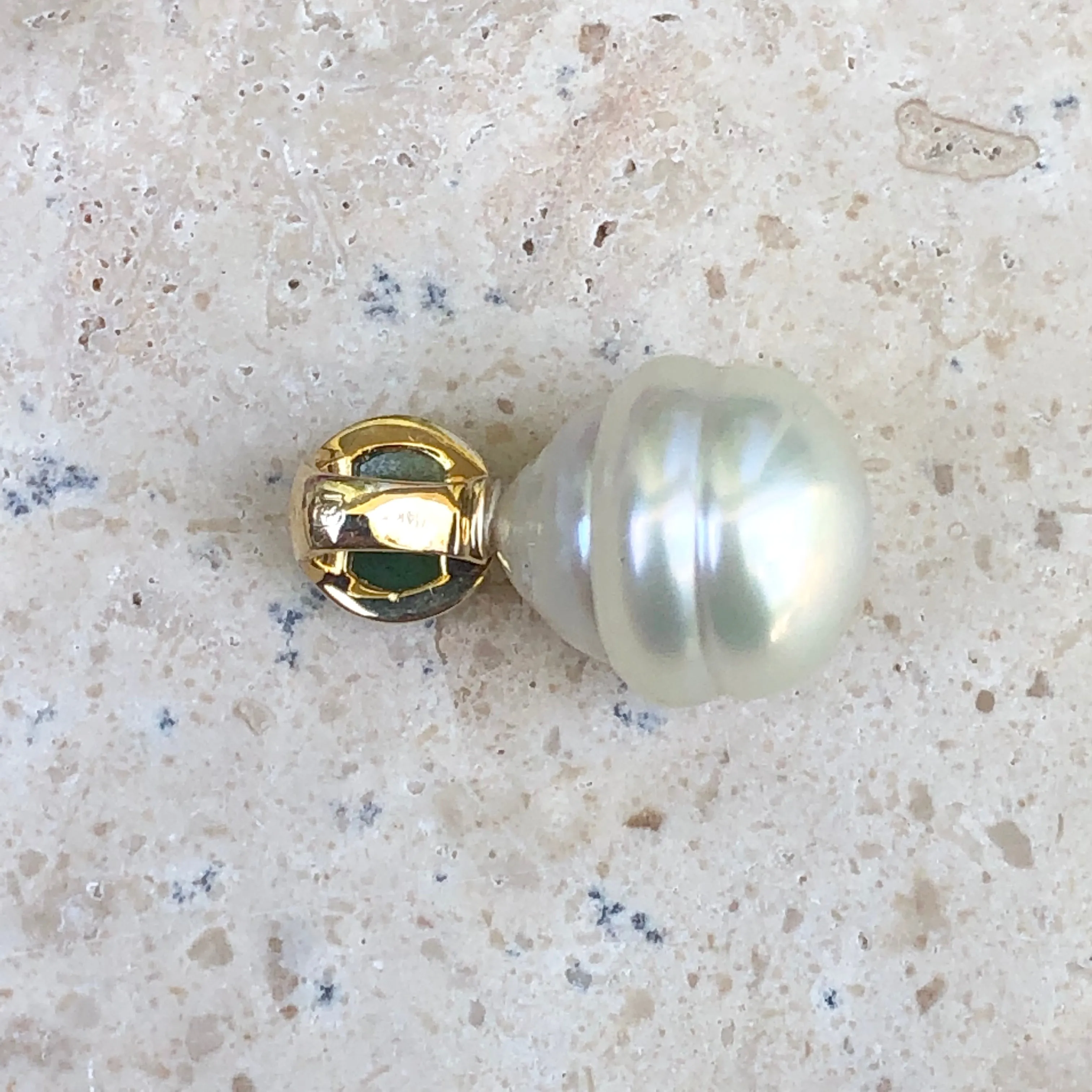 14KT Yellow Gold Green Jade   11mm Paspaley South Sea Pearl Pendant Slide