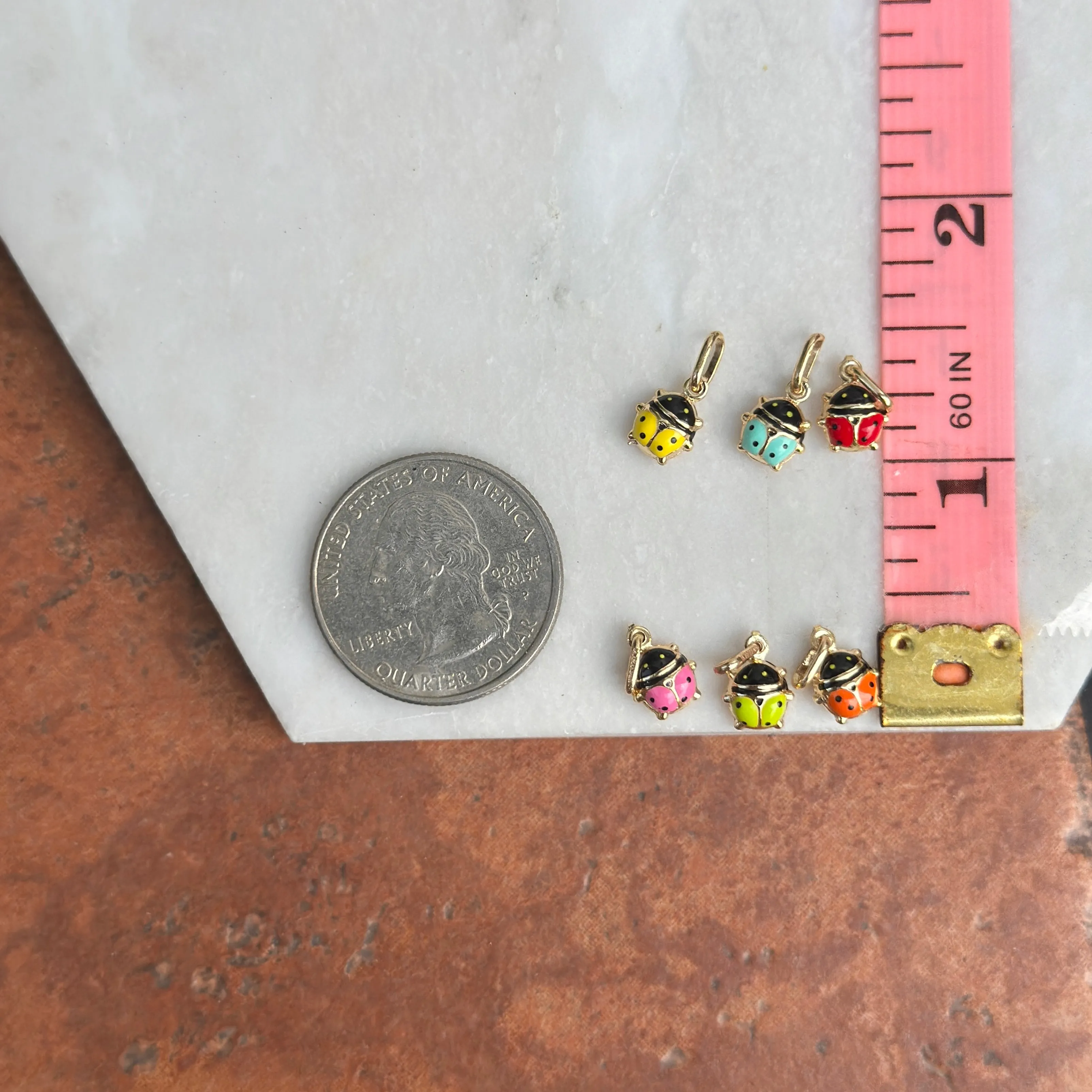 14KT Yellow Gold Mini Orange Ladybug Pendant Charm 7mm