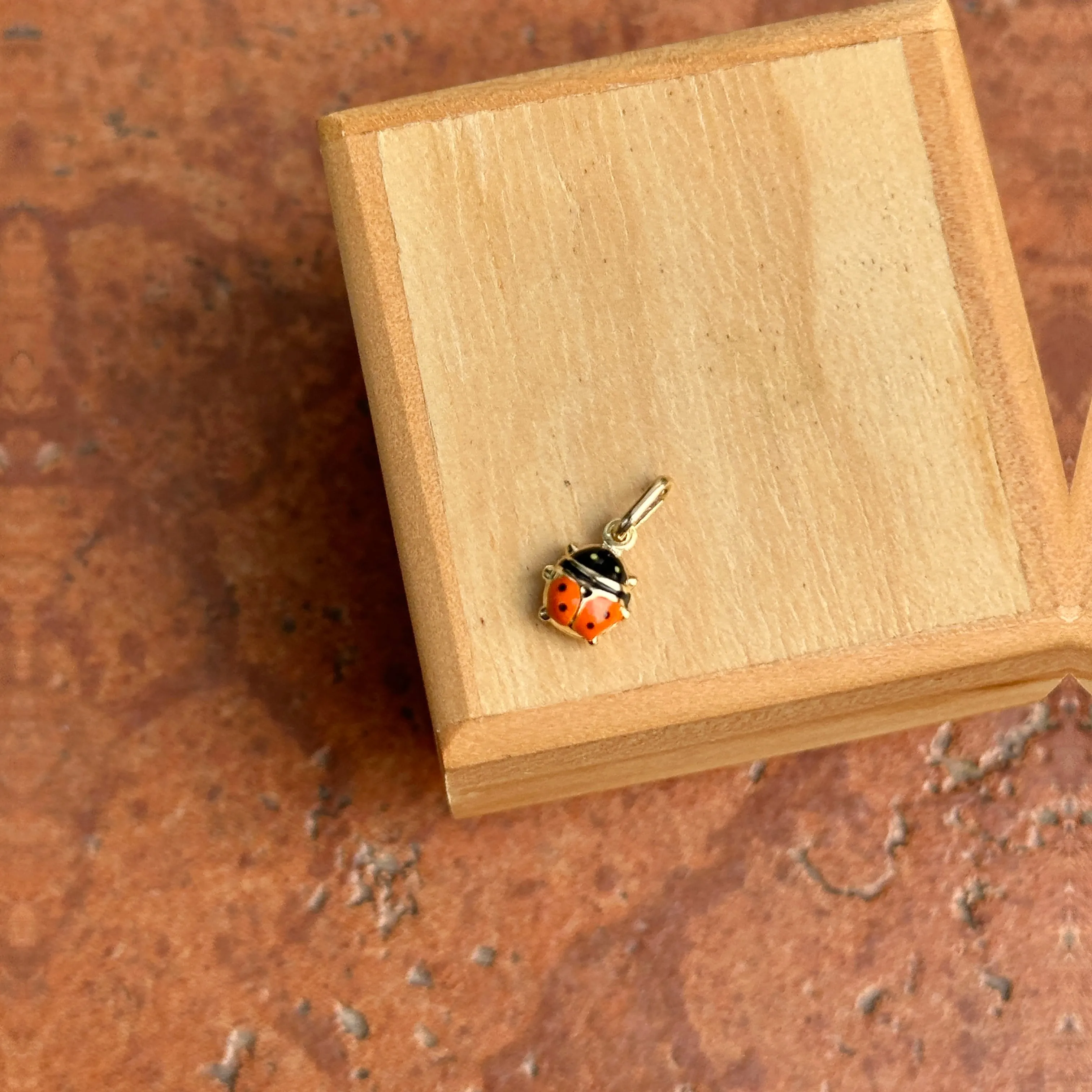 14KT Yellow Gold Mini Orange Ladybug Pendant Charm 7mm