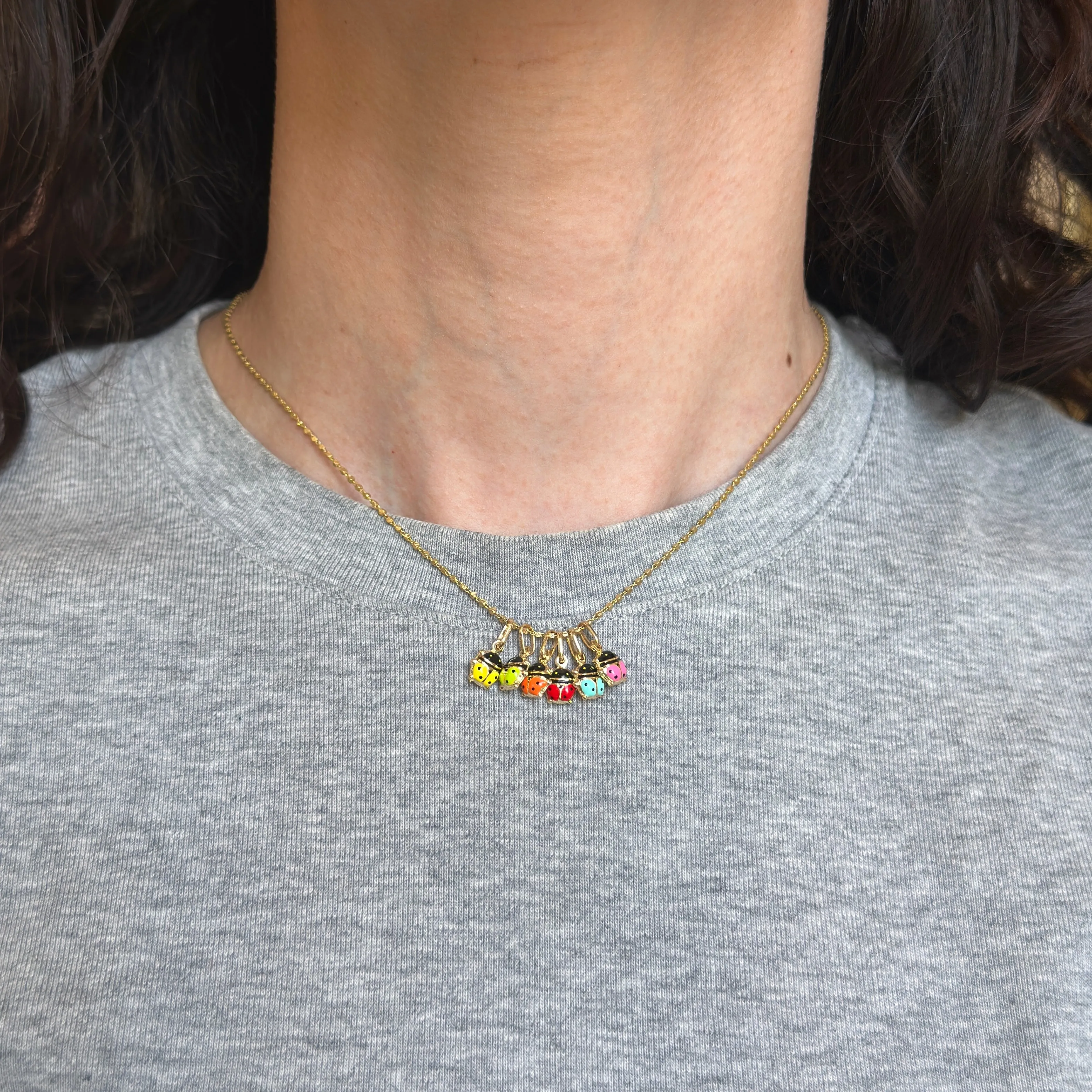14KT Yellow Gold Mini Orange Ladybug Pendant Charm 7mm