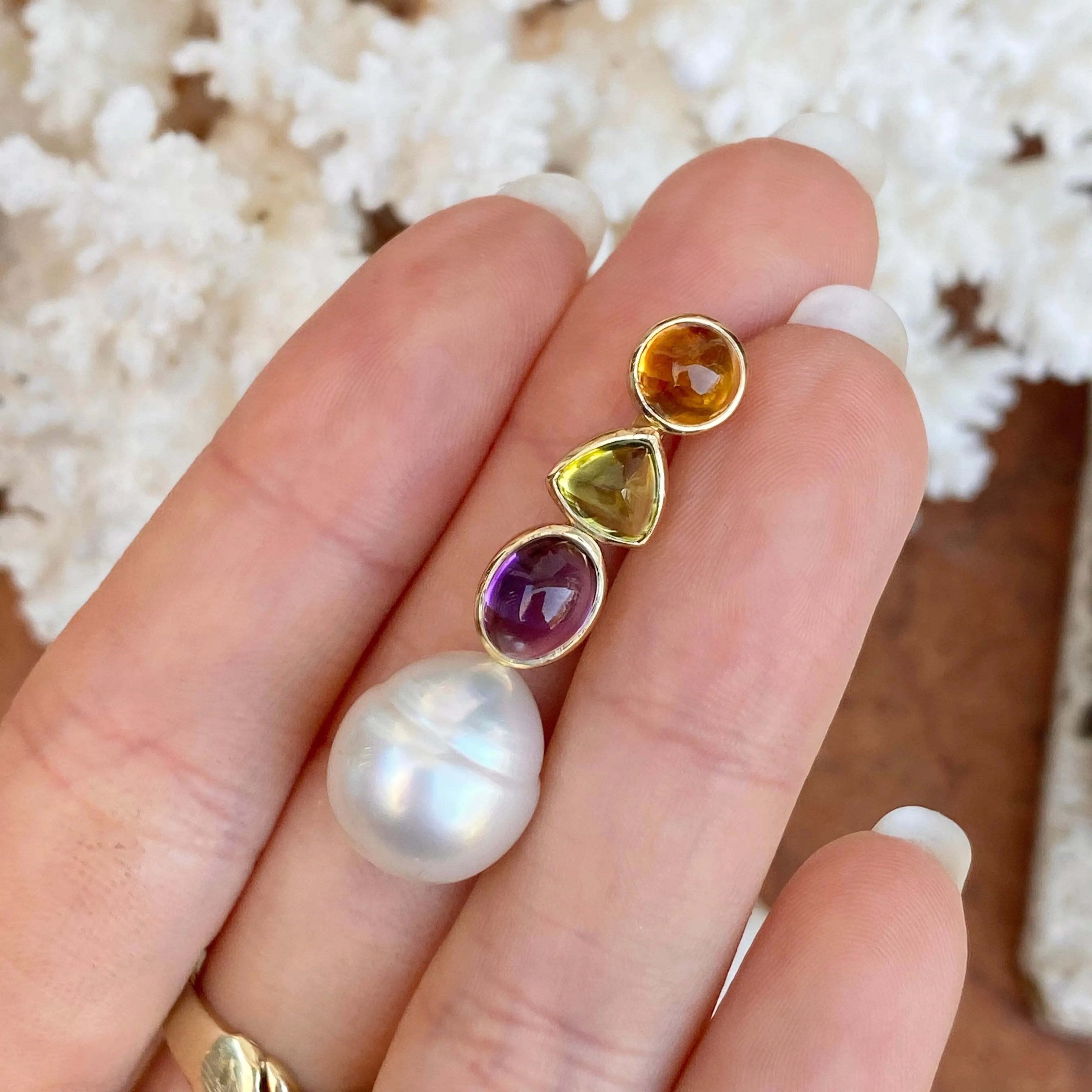 14KT Yellow Gold Peridot, Amethyst, Citrine   Paspaley South Sea Pearl Pendant Slide