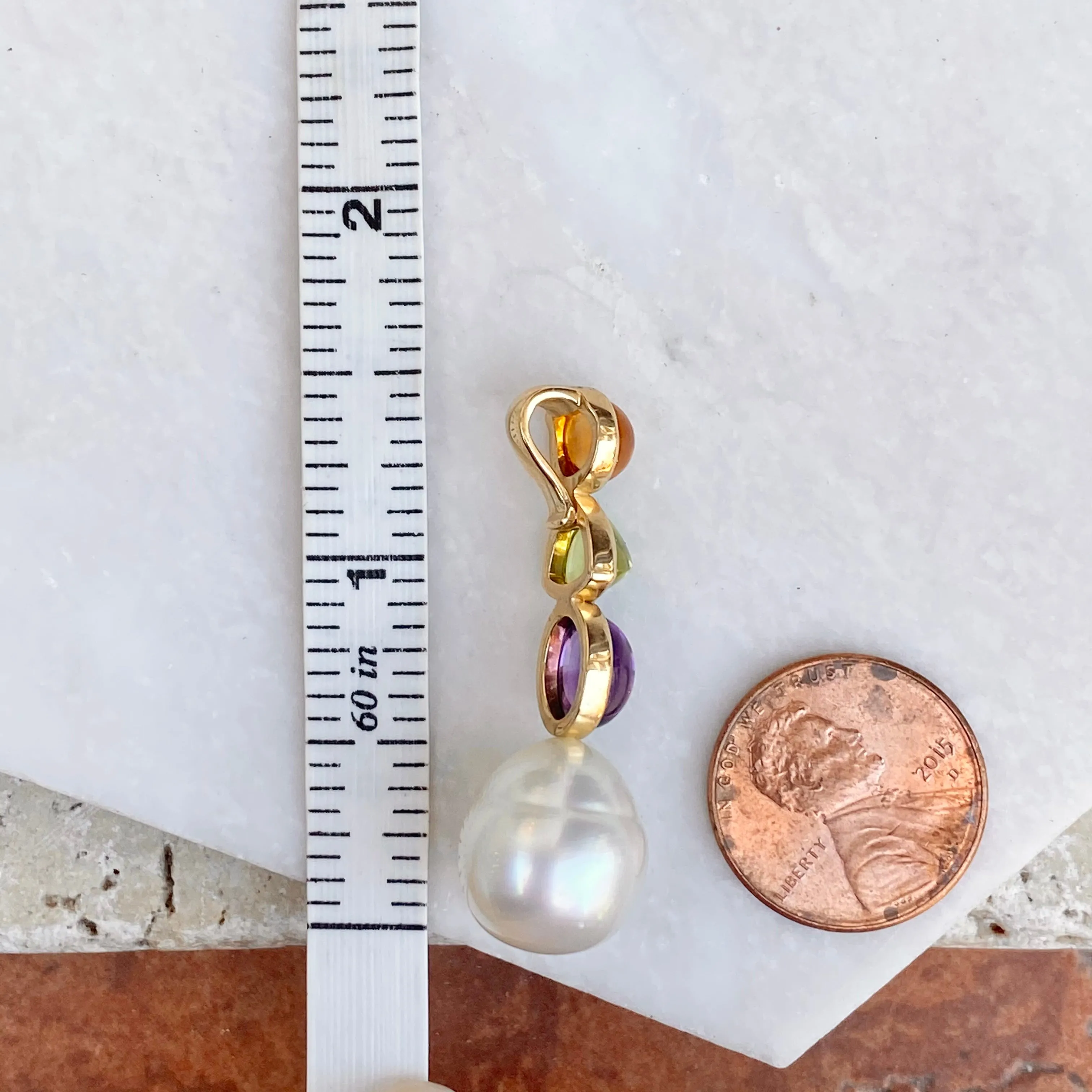 14KT Yellow Gold Peridot, Amethyst, Citrine   Paspaley South Sea Pearl Pendant Slide