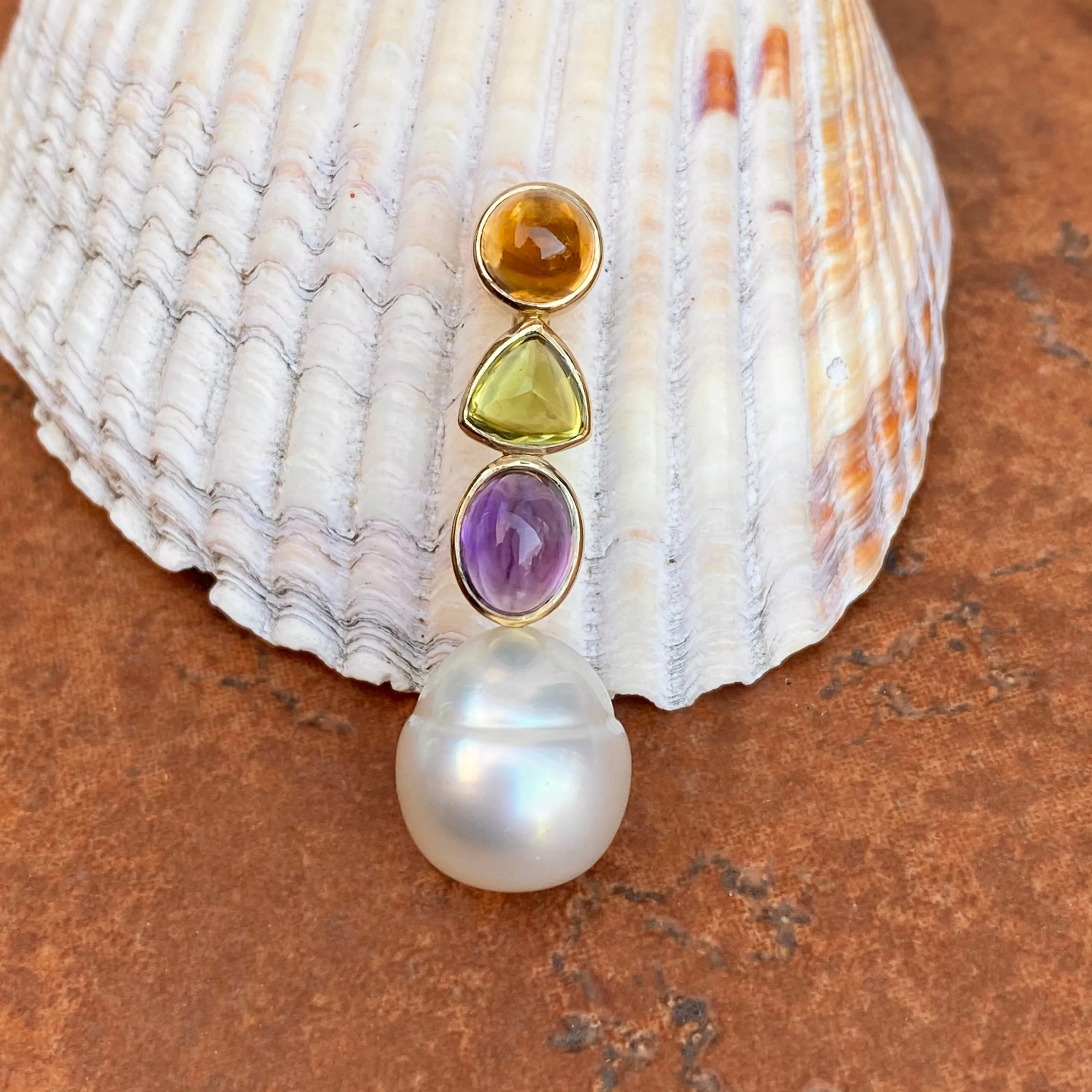 14KT Yellow Gold Peridot, Amethyst, Citrine   Paspaley South Sea Pearl Pendant Slide