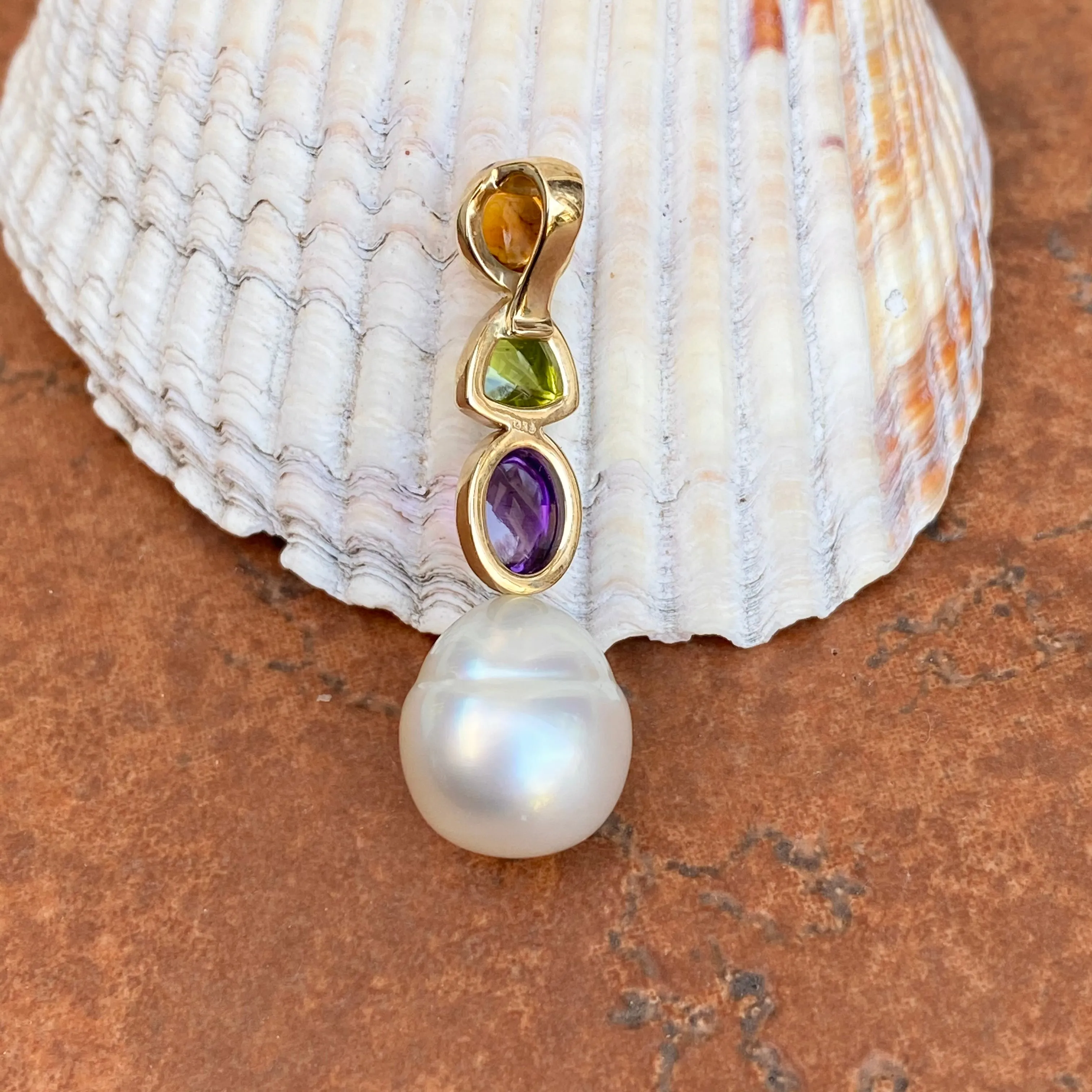 14KT Yellow Gold Peridot, Amethyst, Citrine   Paspaley South Sea Pearl Pendant Slide