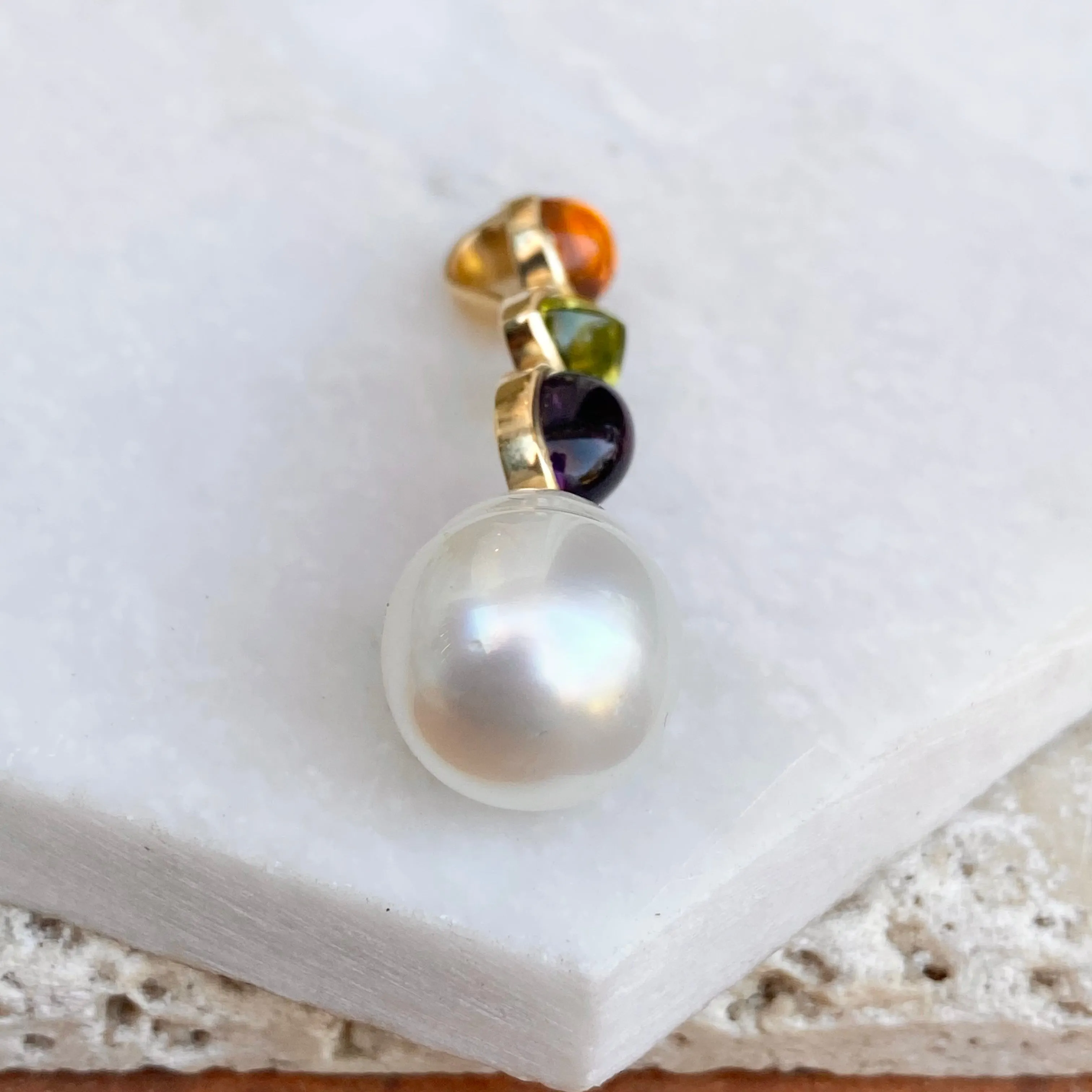14KT Yellow Gold Peridot, Amethyst, Citrine   Paspaley South Sea Pearl Pendant Slide