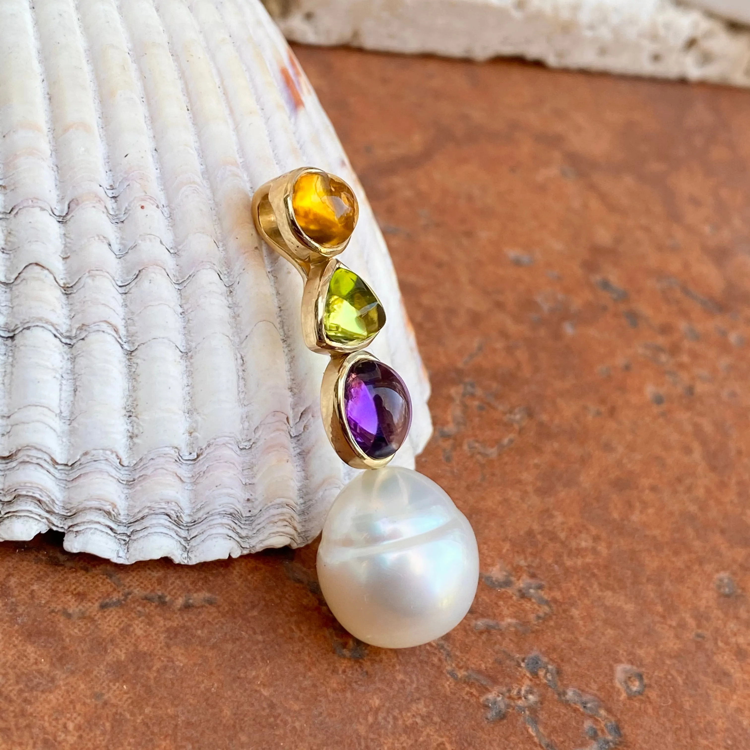 14KT Yellow Gold Peridot, Amethyst, Citrine   Paspaley South Sea Pearl Pendant Slide
