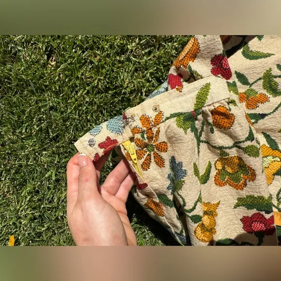 60s Vintage Cream Floral Mini Skirt