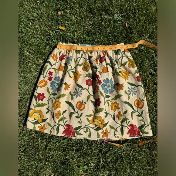 60s Vintage Cream Floral Mini Skirt