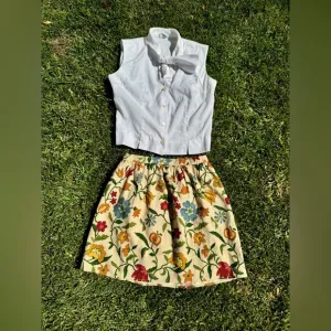 60s Vintage Cream Floral Mini Skirt