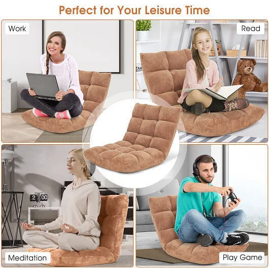 Adjustable 14-position Cushioned Floor Chair-Beige - Color: Beige