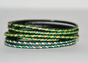 African Recycled Bracelet Green Yellow White Black Recycled African Mat - Unisex - 3"Diameter SET OF 5