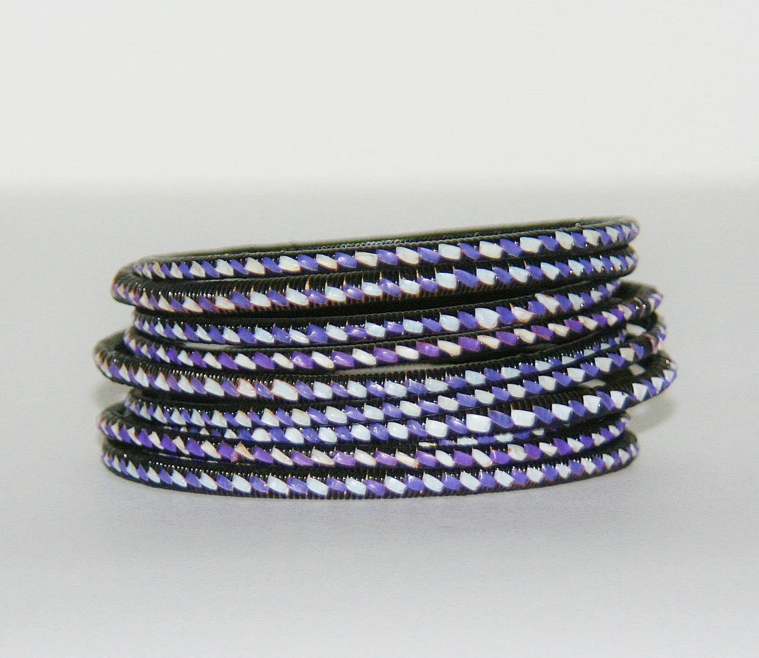 African Recycled Bracelet Purple White Black Recycled African Mat - Unisex - 3"Diameter Set of 5