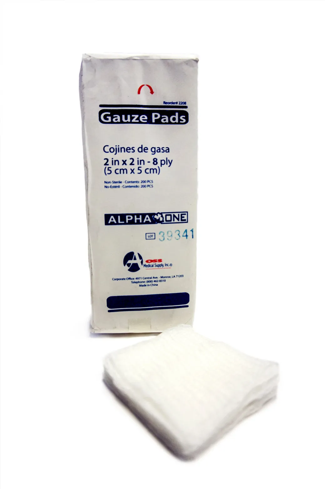 AOSS Gauze Pad, 2"x 2" Inch, 8-Ply (Non-Sterile Woven)(200EA/BG; 25BG/CA)
