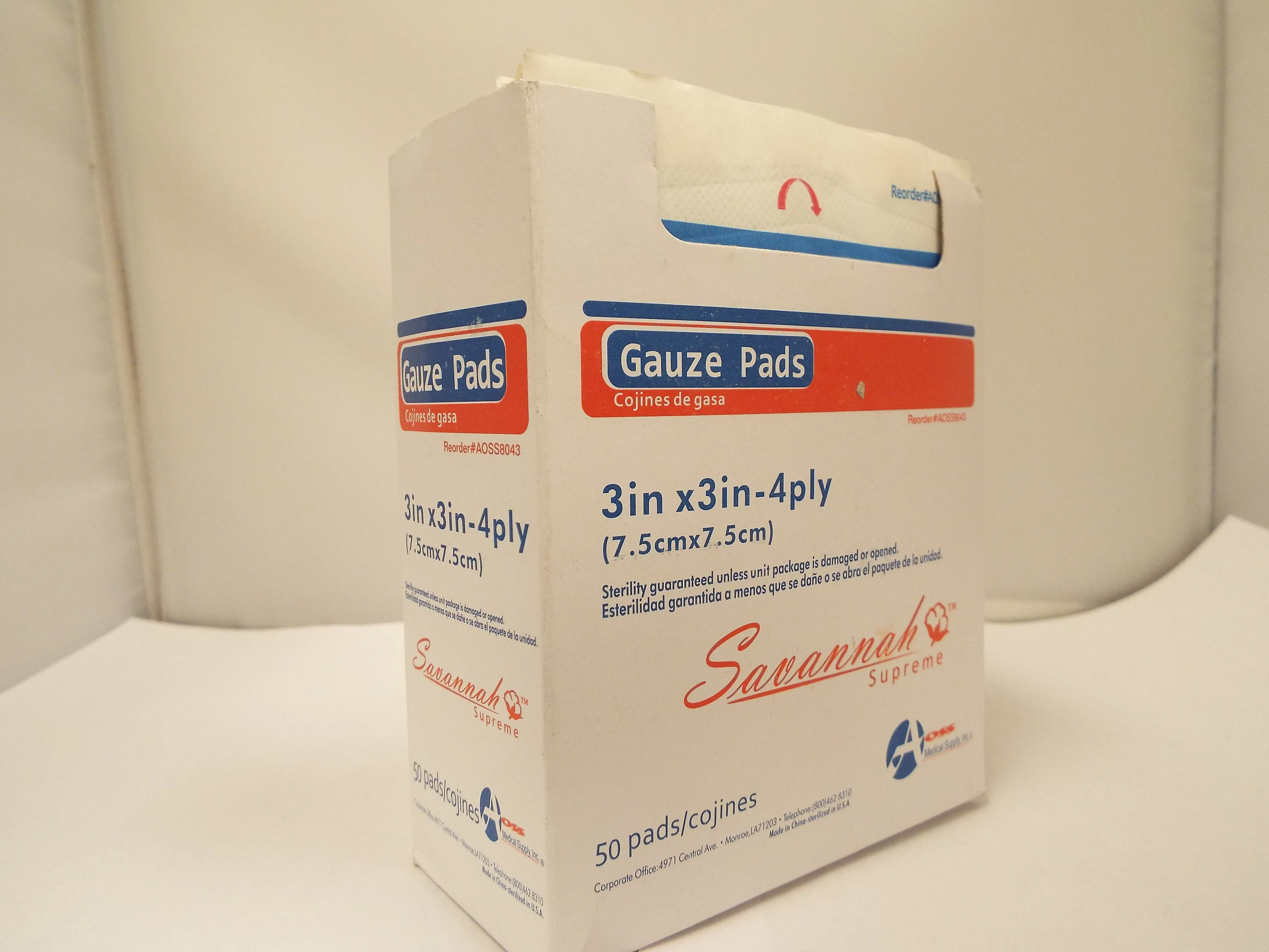 AOSS Gauze Pad, 3 x 3 Inch, 4-Ply (Sterile 2s)