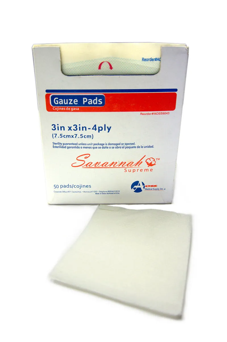 AOSS Gauze Pad, 3 x 3 Inch, 4-Ply (Sterile 2s)