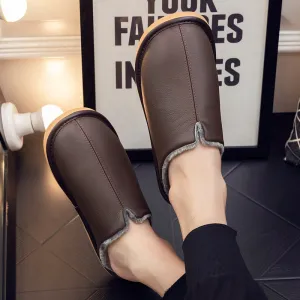 Autumn and winter cotton slippers for men's home indoor waterproof anti-slip thick sole couple cowhide warm slippers for women winter