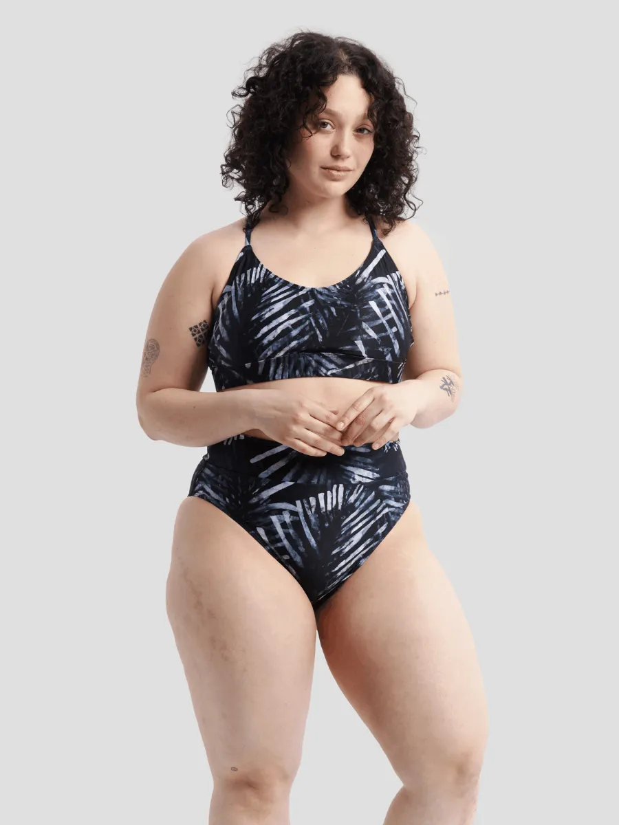 Bas de Bikini Taille Haute Classique - Feuillage Nocturne