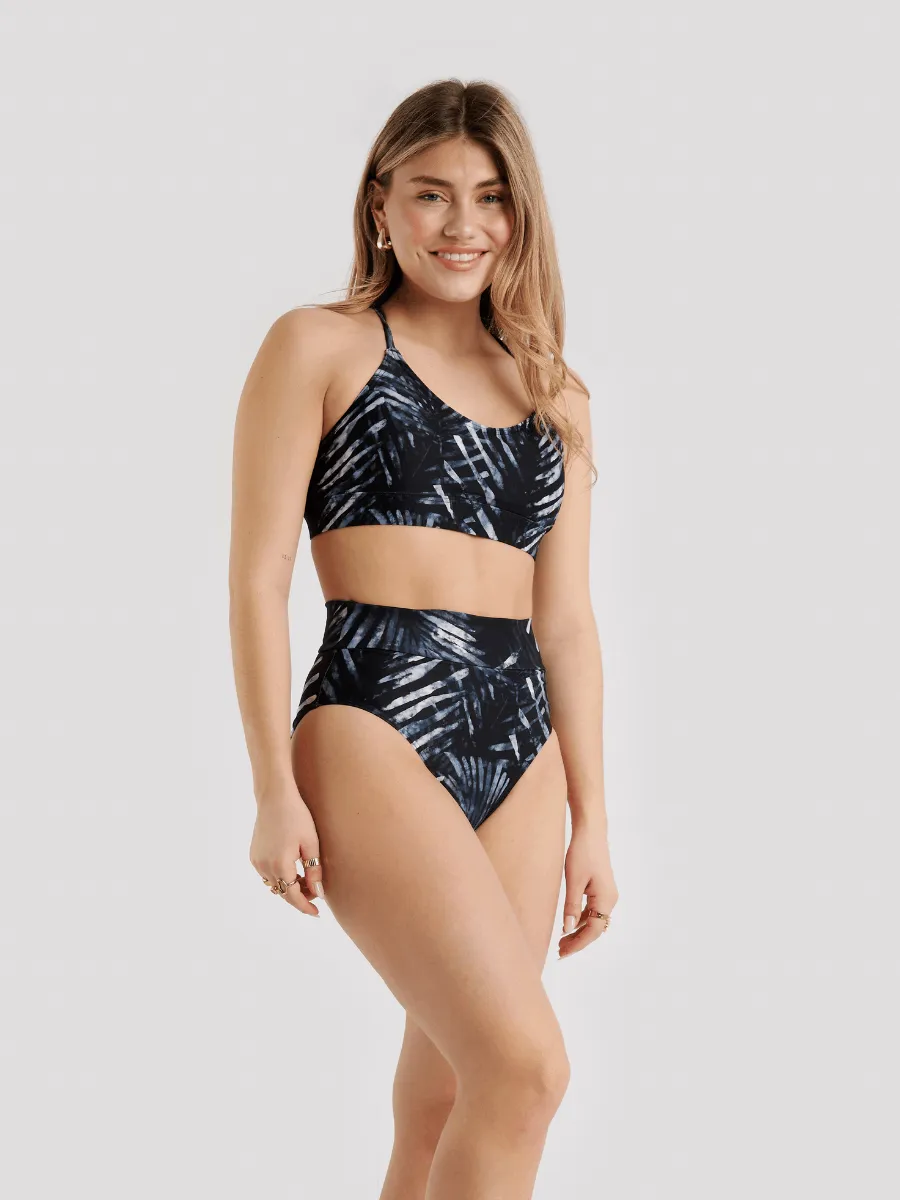 Bas de Bikini Taille Haute Classique - Feuillage Nocturne