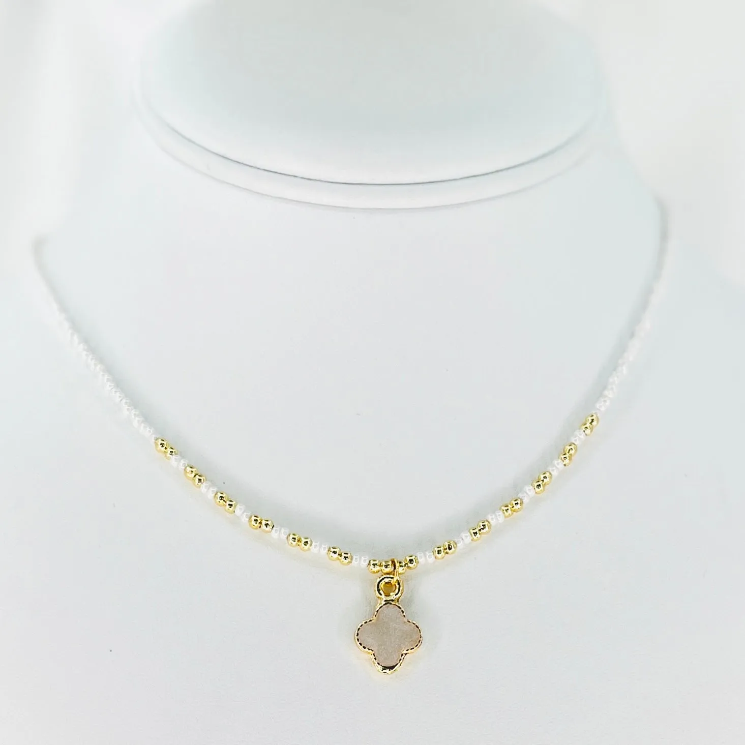 Beaded Clover Pendant Necklace – Lucky Charm, Elegant