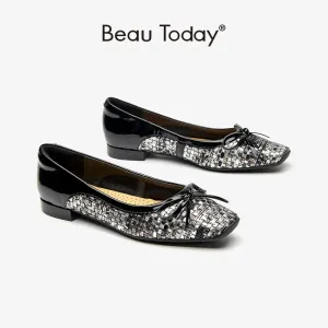 Beautoday Flats Women Genuine Sheepskin Square Toe Ballets Woven Style for Spring Summer Ladies Elegant Shoes Handmade 28079