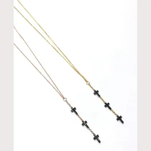 Black Stone Faith Lariat Necklace-Gold